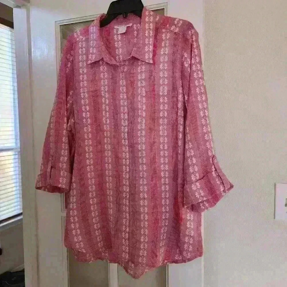 Allison Daley Women's Plus Pink 3/4 Sleeve Light Button Down 1X Fall Western - Picture 5 of 11